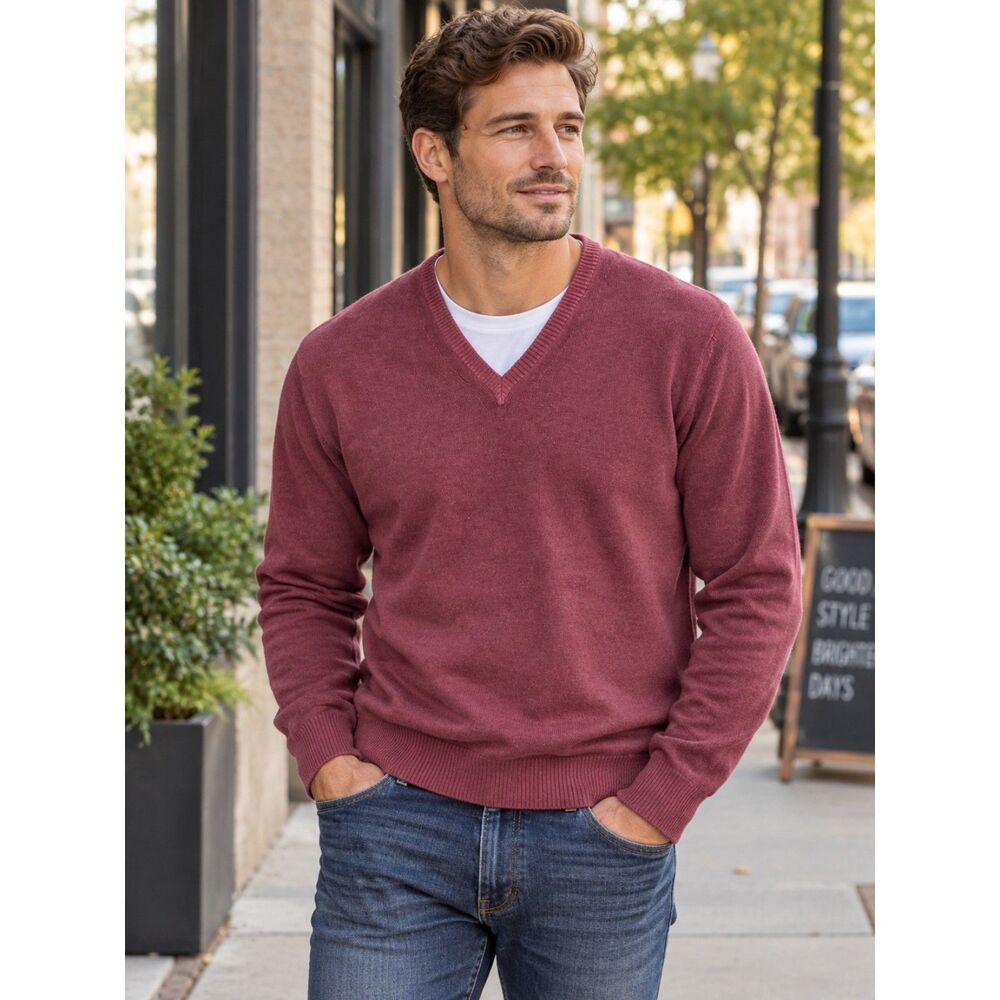 Vintage Ermenegildo Zegna Cashmere Silk V-Neck Sweater XL Italy $1490 Burgundy